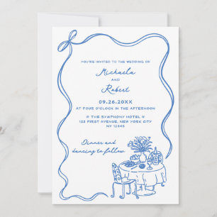 Blue Hand Drawn Doodles Non-Photo Wedding Invitation