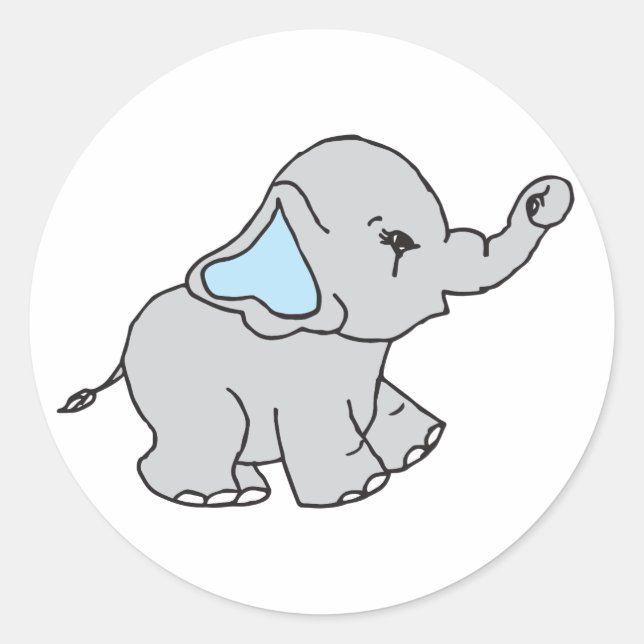 Blue Hand Drawn Elephant Pattern Elephant Cartoon Classic Round Sticker (Front)