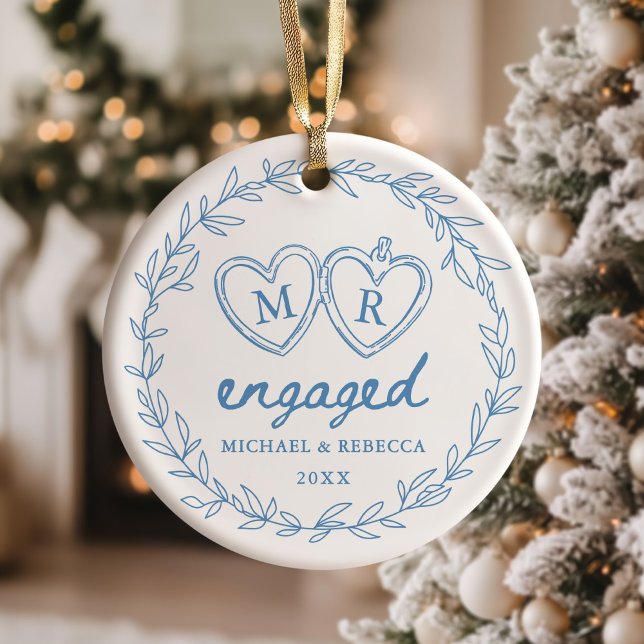 Blue Hand Drawn Engaged Christmas Ceramic Tree Decoration (Creator Uploaded)