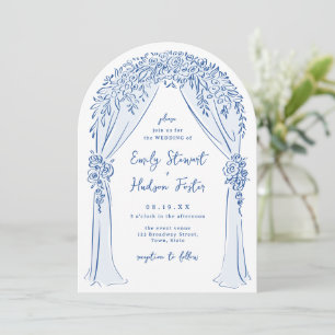Blue Hand Drawn Floral Arch Whimsical Wedding Invitation