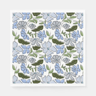 Blue Hand Drawn Floral Block Print Napkin