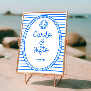 Blue Hand Drawn Frame Coastal Cards Gifts  Poster