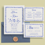 Blue Hand Drawn French Fun Wedding Invitations<br><div class="desc">Hand Drawn French Blue Wedding Invitations for Your Special Day!</div>