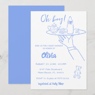 Blue Hand Drawn Handwriting Whimsical Baby Shower Invitation