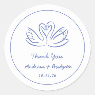 Blue Hand Drawn Handwritten Wedding Round Sticker
