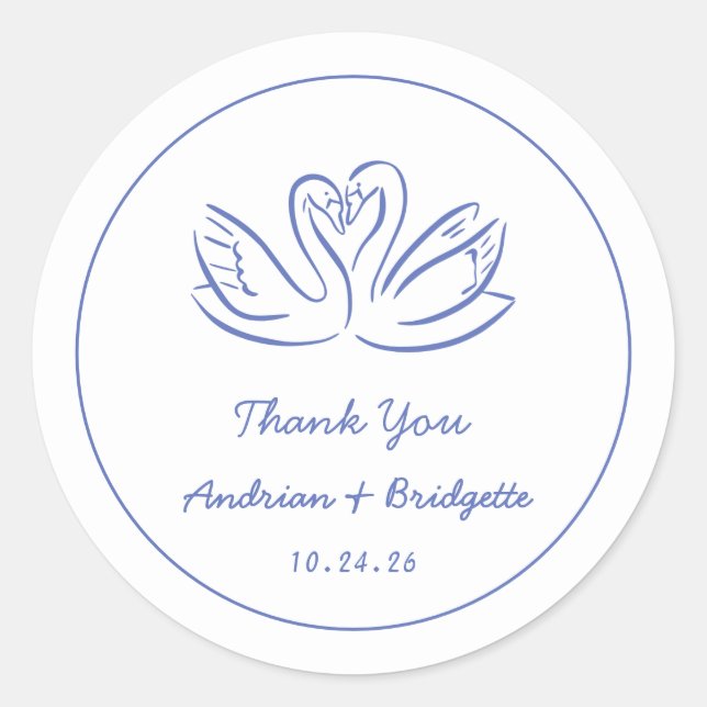 Blue Hand Drawn Handwritten Wedding Round Sticker (Front)