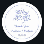 Blue Hand Drawn Handwritten Wedding Round Sticker<br><div class="desc">Simple,  beautiful and whimsical design.
If you would like these designs on a more matching product,  please contact me.</div>