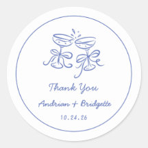Blue Hand Drawn Handwritten Wedding Round Sticker