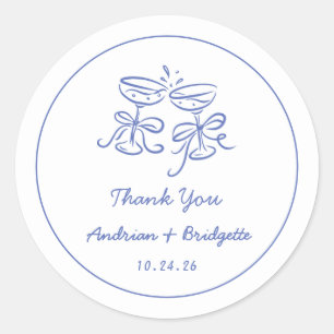 Blue Hand Drawn Handwritten Wedding Round Sticker