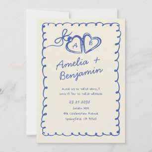 Blue hand drawn heart Whimsical Wedding Invitati Invitation