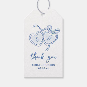 Blue Hand Drawn Hearts Monogram Thank You Favours Gift Tags
