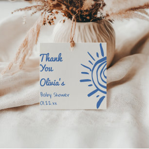 Blue Hand Drawn Here Comes The Son Baby Shower Favour Tags