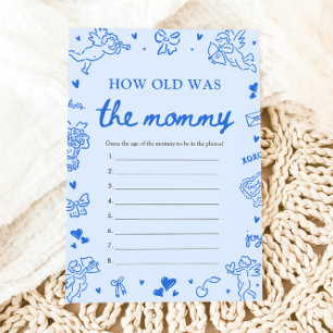 Blue Hand Drawn How Old Was The Mommy Game  Invitation
