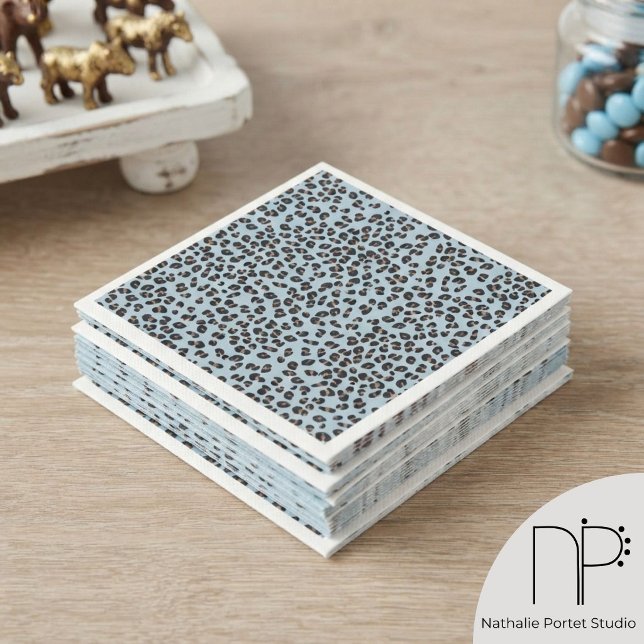 Blue Hand-Drawn Leopard Print Napkin (Light blue hand-drawn leopard print napkins for safari, jungle, leopard and wild one baby showers)