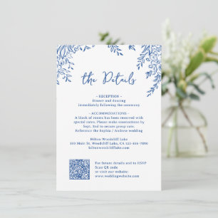 Blue Hand Drawn Monogram Whimsical Wedding Details Card
