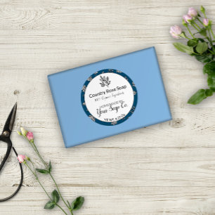 Blue Hand-Drawn Roses and Leaves Artisan Soap Classic Round Sticker