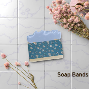 Blue Hand-Drawn Roses Leaves Soap Band Wrap Invitation Belly Band
