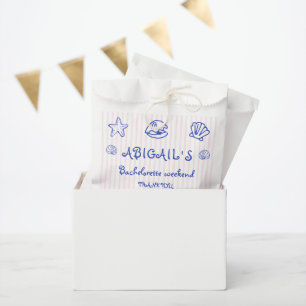 Blue hand drawn scribble sea shells bachelorette favour bags