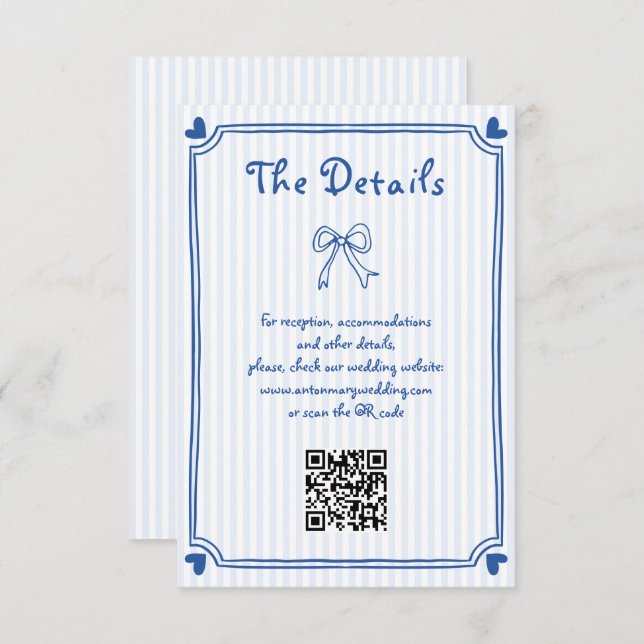 Blue Hand drawn scribble wedding details Enclosure Card (Front/Back)