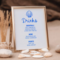 Blue Hand Drawn Seashell Coastal Bar Menu