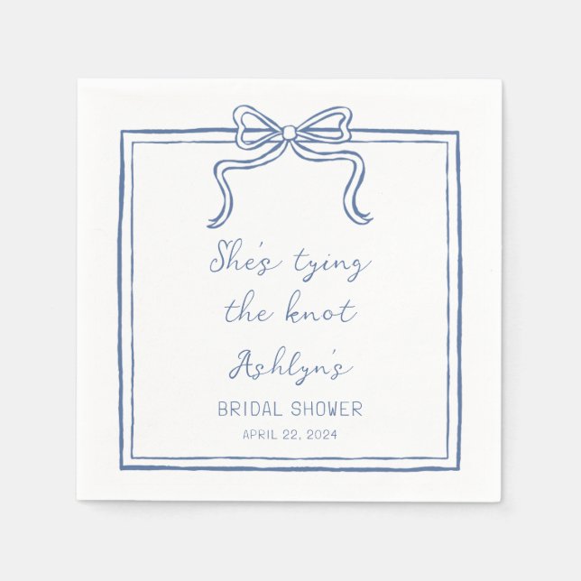 Blue Hand Drawn She's Tying the Knot Napkins (Front)