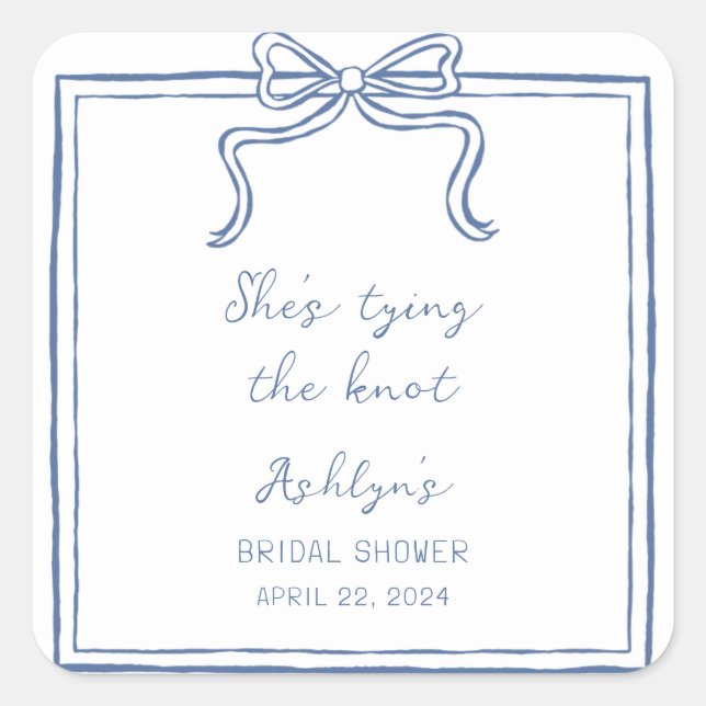 Blue Hand Drawn She's Tying the Knot Sticker (Front)