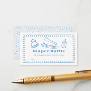 Blue Hand-Drawn Ski Baby Diaper Raffle Ticket Enclosure Card