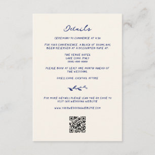 Blue Hand Drawn Wedding Details QR Code Enclosure Card