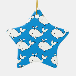 Blue Hand Drawn Whale Pattern Whale Cartoon Ceramic Tree Decoration
