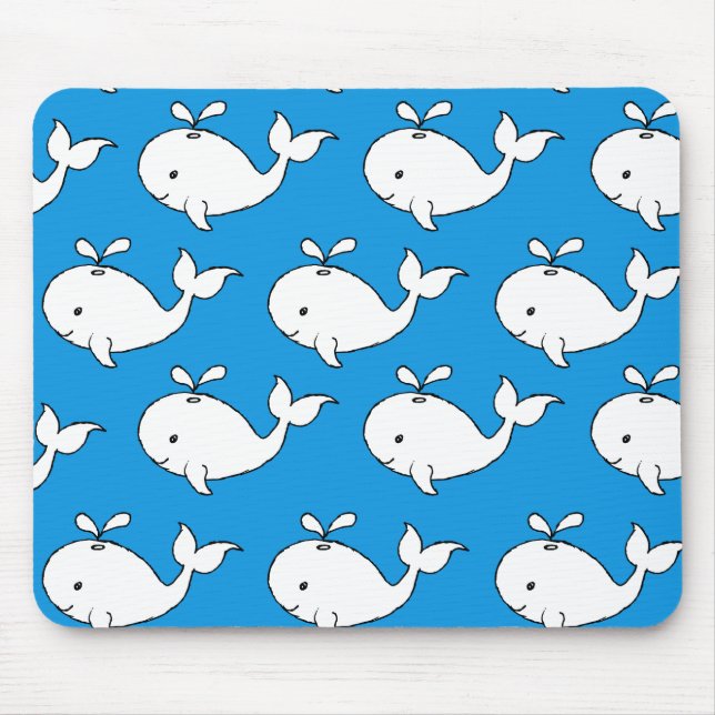 Blue Hand Drawn Whale Pattern Whale Cartoon Mouse Mat (Front)