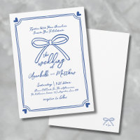 Blue Hand Drawn Whimsical Bow Wedding