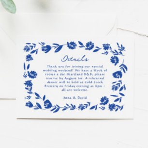 Blue Hand Drawn Whimsical Flower Wedding Details RSVP Card