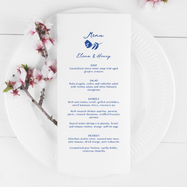 Blue Hand Drawn Whimsical Flower Wedding Menu (Creator Uploaded)