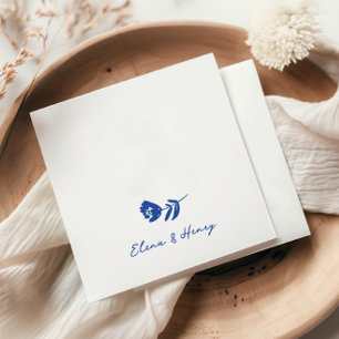 Blue Hand Drawn Whimsical Flower Wedding Napkin