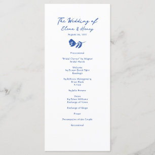 Blue Hand Drawn Whimsical Flower Wedding Program Menu