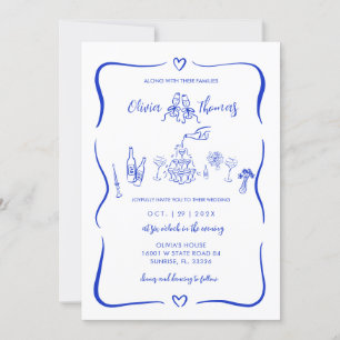 Blue Hand Drawn Whimsical Wedding Invitations