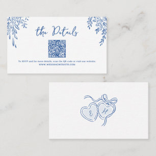 Blue Hand Drawn Whimsical Wedding QR code Details Place Card