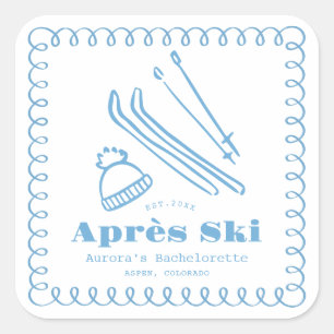 Blue Hand-Drawn Winter Après Ski Bachelorette Square Sticker
