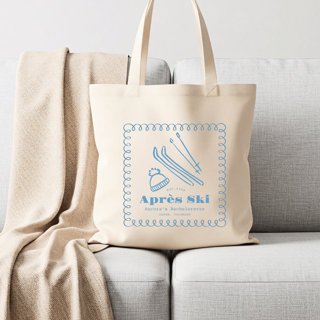 Blue Hand-Drawn Winter Après Ski Bachelorette Tote Bag (Creator Uploaded)