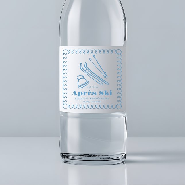Blue Hand-Drawn Winter Après Ski Bachelorette Water Bottle Label (Creator Uploaded)