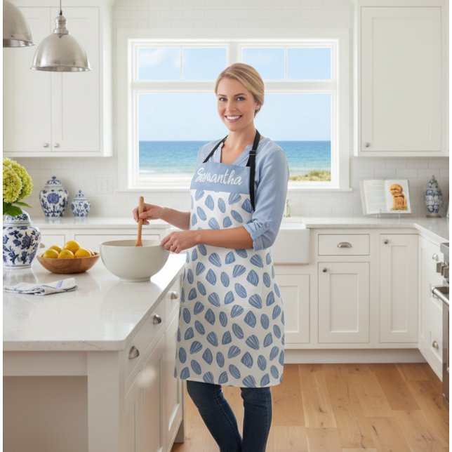 Blue Hand Painted Sea Shells Custom Name Apron (Creator Uploaded)
