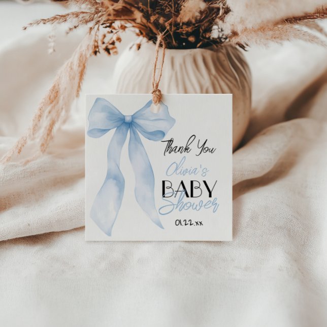 Blue Hand Written Drawn Bow Baby Boy Shower  Favour Tags (Creator Uploaded)