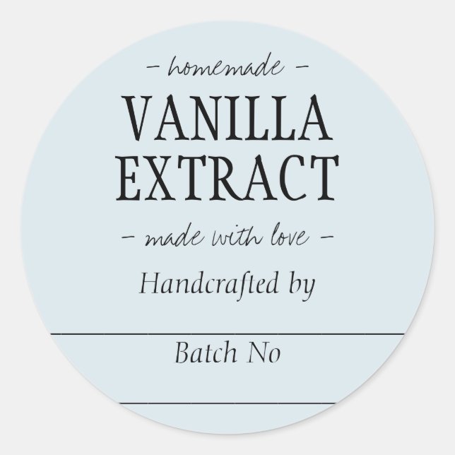 Blue Handcrafted Vanilla Extract Kitchen Jar Classic Round Sticker (Front)
