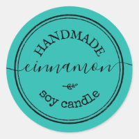 Blue Handmade Script Black Border Product Label