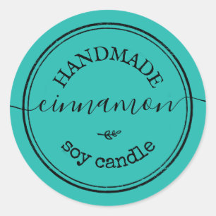 Blue Handmade Script Black Border Product Label