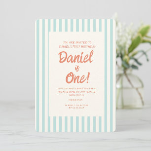 Blue Handwriting Wavy Pastel Baby First Birthday  Invitation