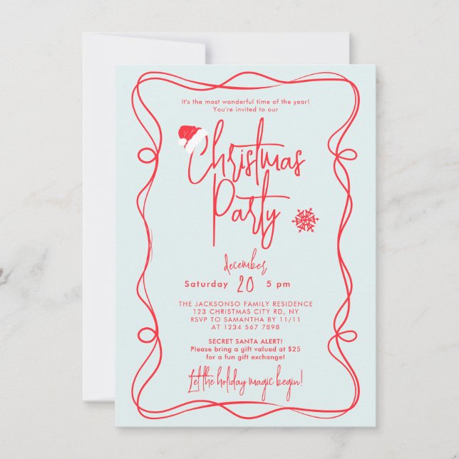 Blue Handwritten Christmas Party Invitation (Front)