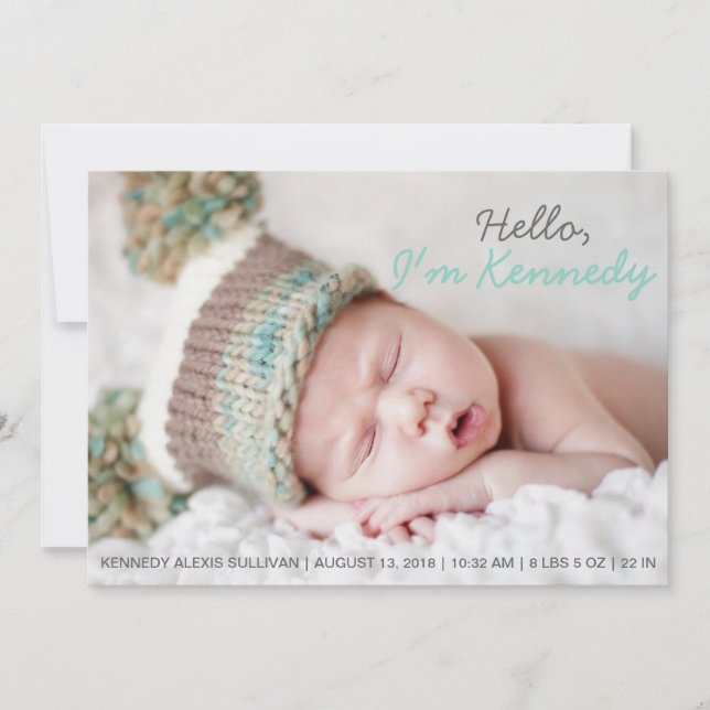 Blue Handwritten Photo Baby Birth Announcement (Front)