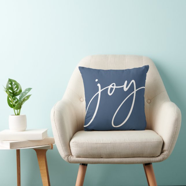 Blue Handwritten Script Joy Holiday Cushion (Chair)
