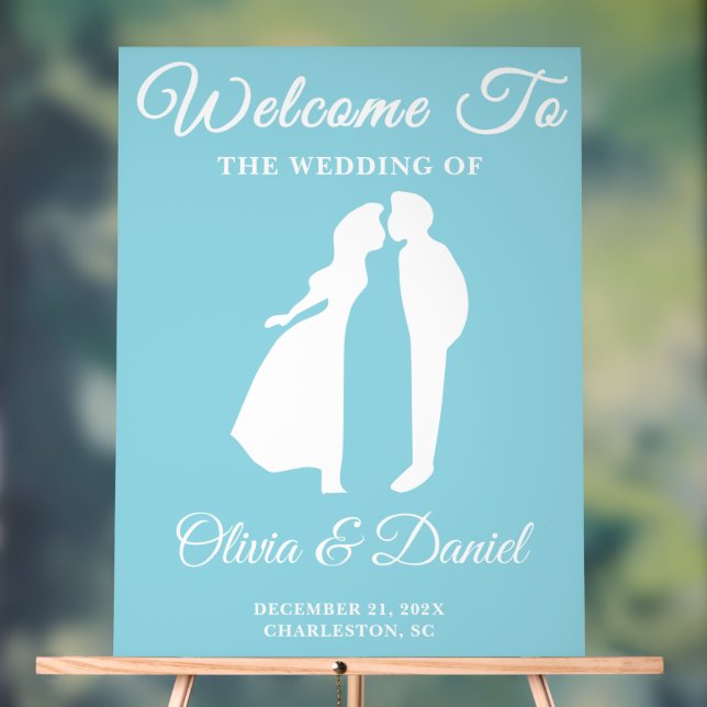 Blue Handwritten Script Winter Wedding Welcome Acrylic Sign (Neutral)